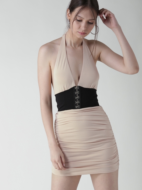 

FOREVER 21 Women Nude-Coloured Solid Bodycon Dress