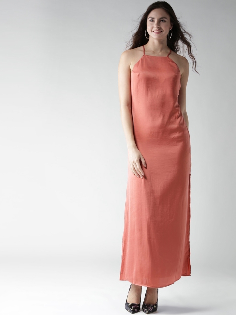 

FOREVER 21 Women Rust Orange Solid Maxi Dress