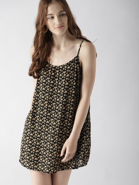 

FOREVER 21 Women Black & Yellow Printed A-Line Dress