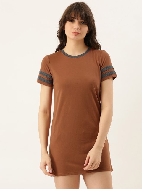 

FOREVER 21 Women Rust Brown Solid T-shirt Dress