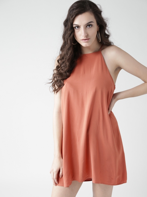 

FOREVER 21 Women Rust Orange Solid A-Line Dress