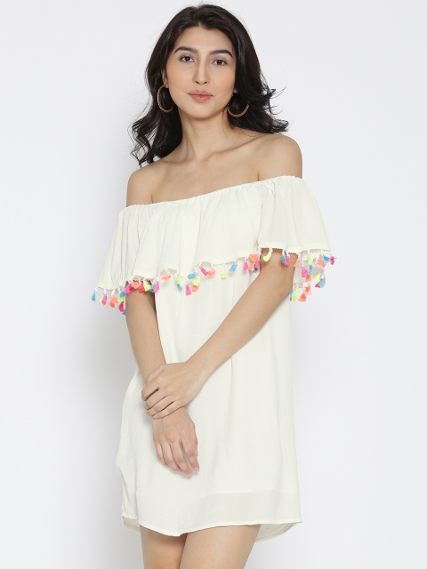 

FOREVER 21 Women White Solid A-Line Dress