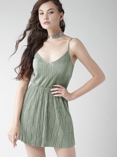 

FOREVER 21 Women Green Solid Fit & Flare Dress