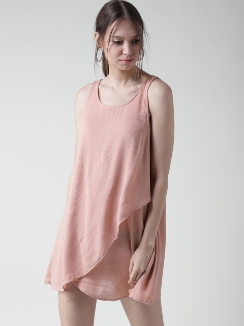 

FOREVER 21 Women Dusty Pink Solid Layered A-Line Dress