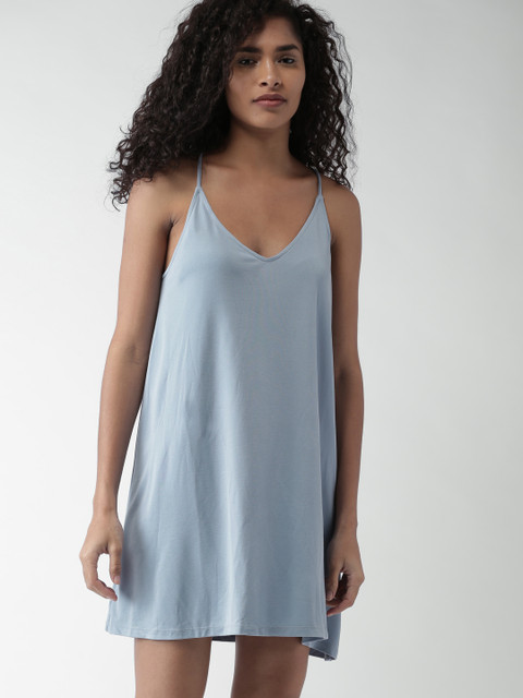 

FOREVER 21 Women Blue Solid A-Line Dress