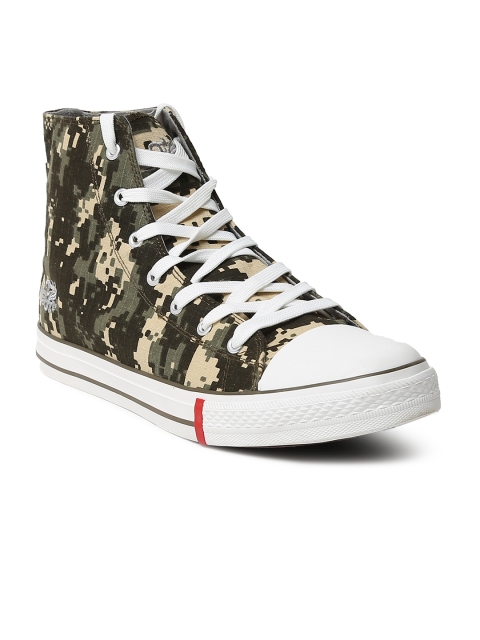 

Flying Machine Men Olive Green Solid Canvas Nicholas High-Top Sneakers