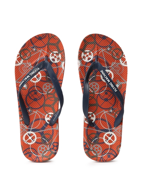 

Flying Machine Men Navy & Orange Printed Flip-Flops, Navy blue