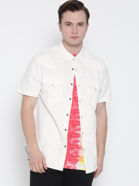 

FOREVER 21 Men White Solid Casual Shirt