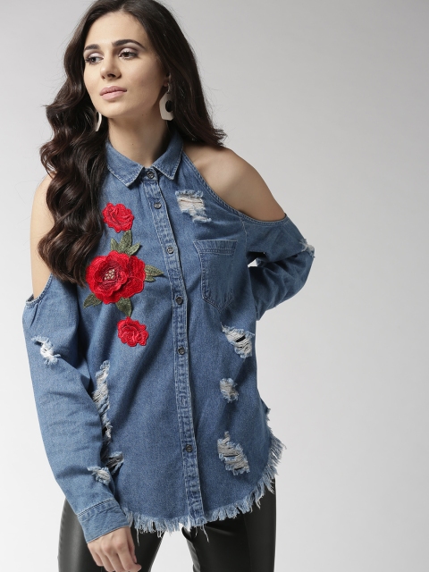 

FOREVER 21 Women Blue Regular Fit Solid Casual Shirt