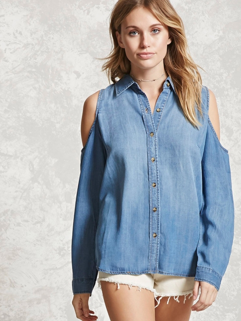 

FOREVER 21 Women Blue Regular Fit Solid Casual Shirt
