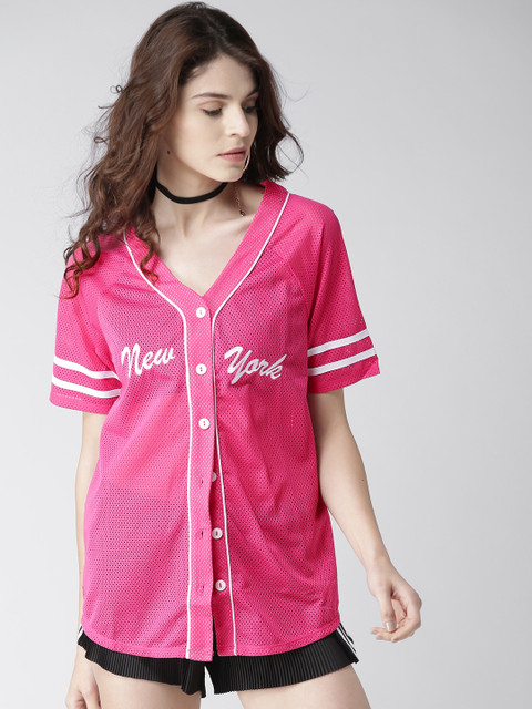 

FOREVER 21 Women Pink Mesh Casual Shirt