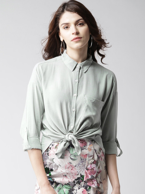 

FOREVER 21 Women Green Solid Casual Shirt