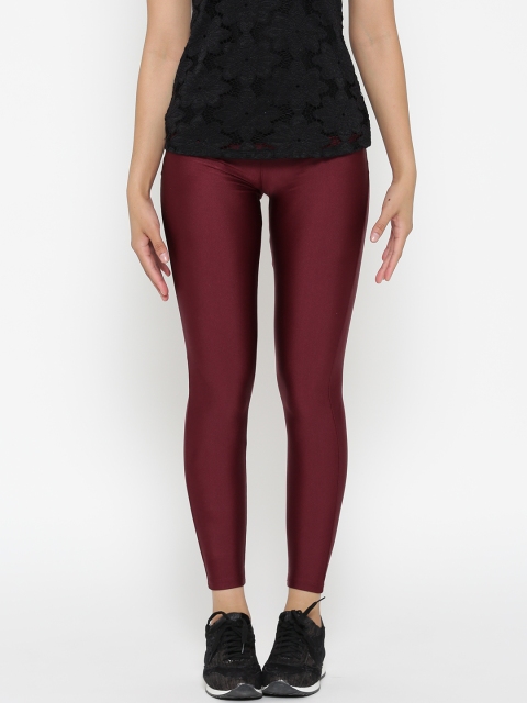 

FOREVER 21 Women Burgundy Solid Casual Trousers