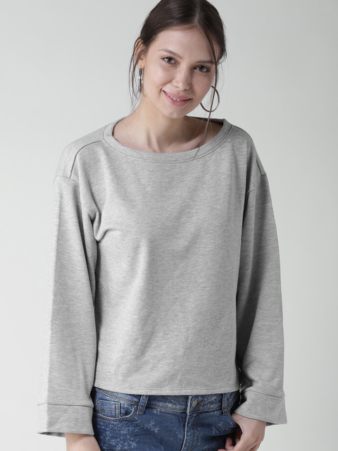 

FOREVER 21 Women Grey Melange Solid Boxy Sweatshirt