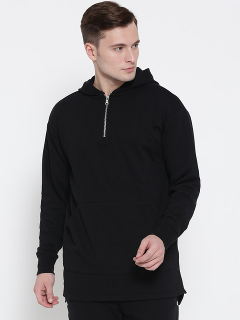 

FOREVER 21 Men Black Solid Hooded Sweatshirt