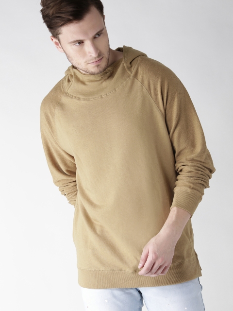 

FOREVER 21 Men Brown Solid Hooded Sweatshirt