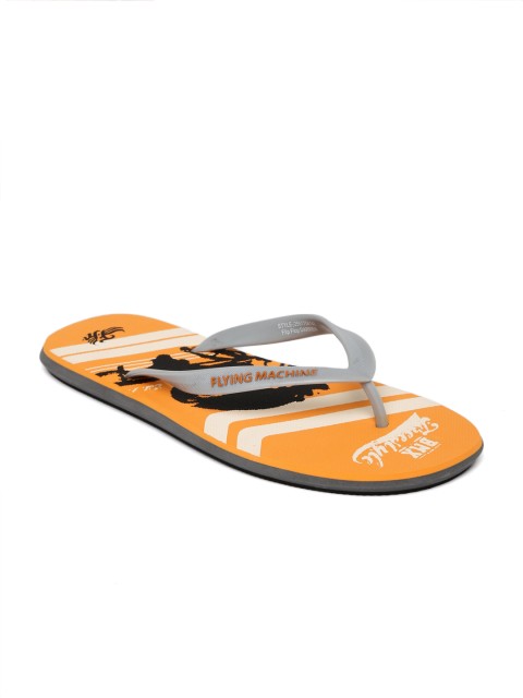 

Flying Machine Men Grey & Orange Printed Darren Flip-Flops