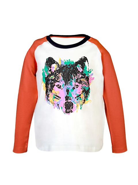 

Blue Giraffe Boys Off-White Printed Round Neck T-shirt