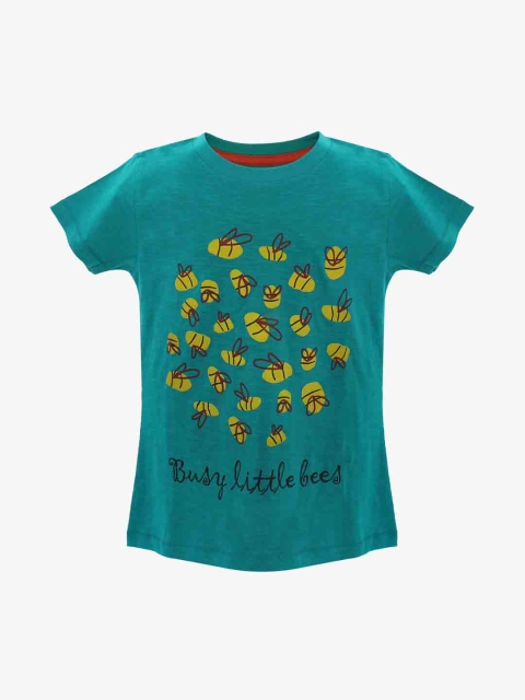 

Blue Giraffe Girls Green Printed Round Neck T-shirt