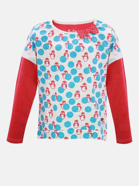 

Blue Giraffe Girls White & Blue Printed Round Neck T-shirt