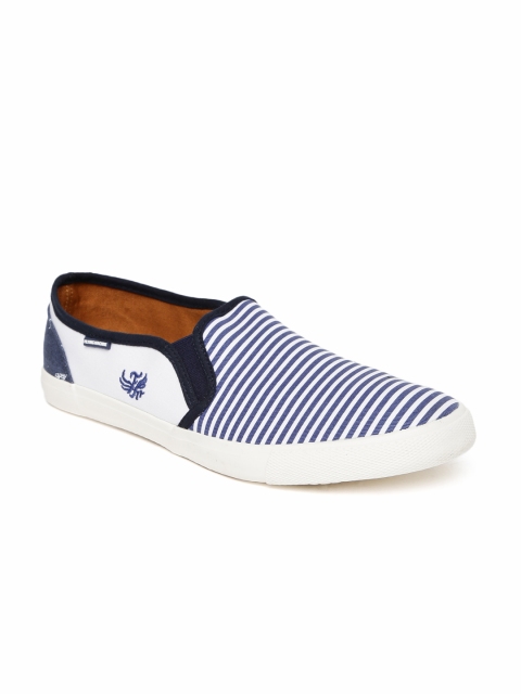 

Flying Machine Men White & Blue Striped Falkner Slip-On Sneakers