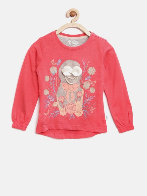 

Blue Giraffe Girls Coral Red Printed Pure Cotton Top