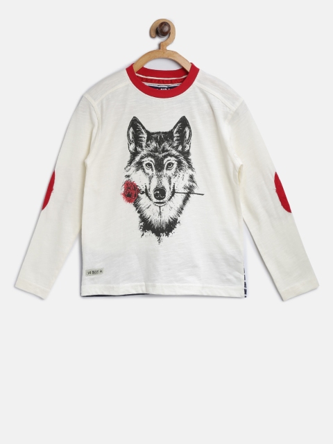 

Blue Giraffe Boys Cream-Coloured Graphic Print T-shirt