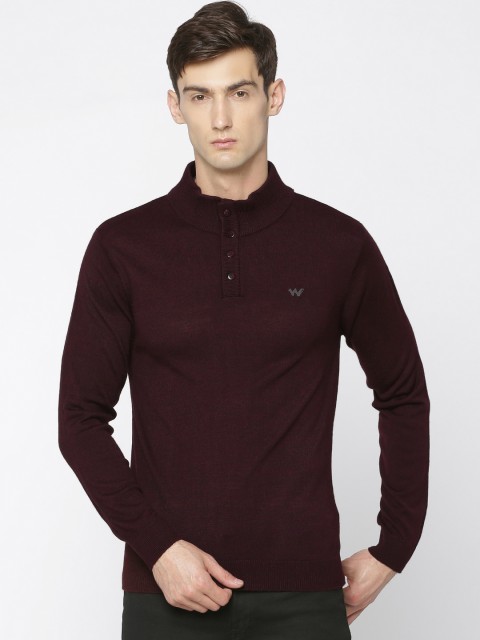 

Wildcraft Men Burgundy Solid Henley Sweater