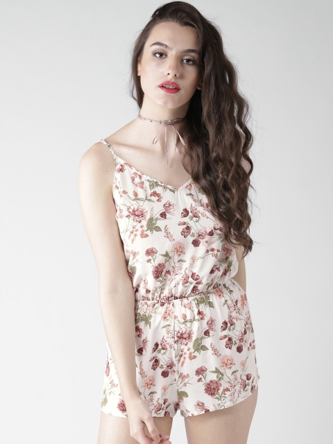 

FOREVER 21 Peach-Coloured Floral Print Playsuit