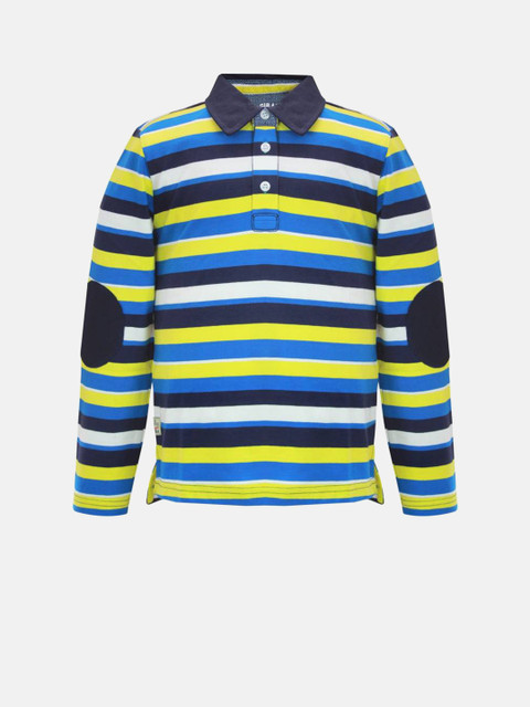 

Blue Giraffe Boys Blue & Yellow Striped Polo Collar T-shirt