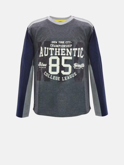 

Blue Giraffe Boys Charcoal Grey Melange Printed Round Neck T-shirt