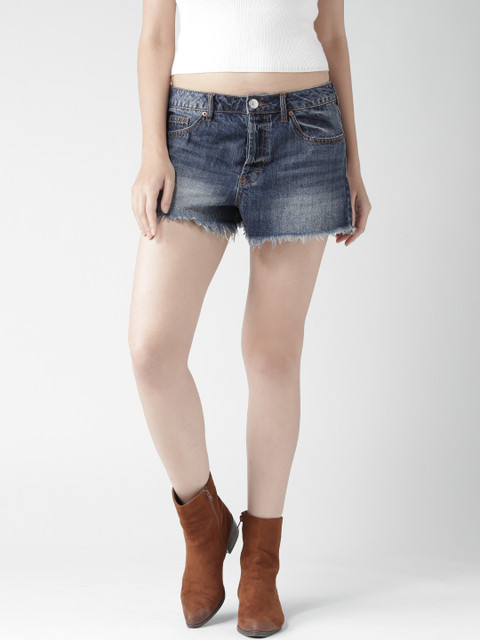 

FOREVER 21 Women Navy Washed Regular Fit Denim Shorts, Navy blue