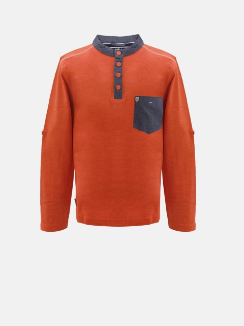 

Blue Giraffe Boys Orange Solid Henley Neck T-shirt