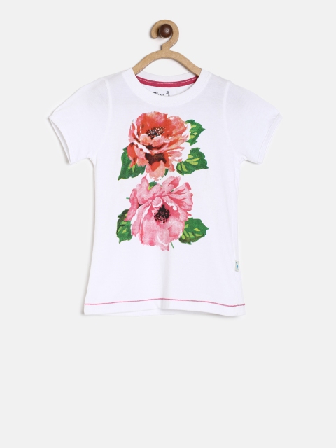 

Blue Giraffe Girls White & Pink Printed Round Neck T-shirt