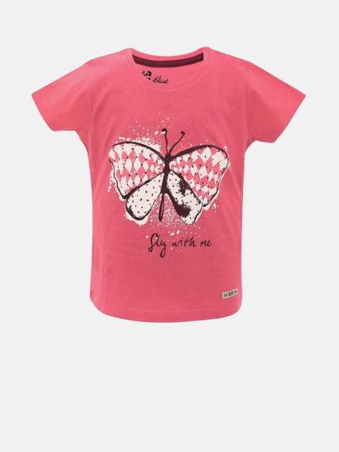 

Blue Giraffe Girls Coral Pink Printed Round Neck T-shirt