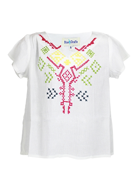 

Blue Giraffe Girls Off-White Embroidered Top