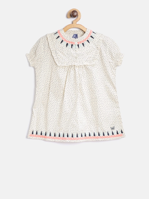 

Blue Giraffe Girls Cream-Coloured Printed A-Line Top