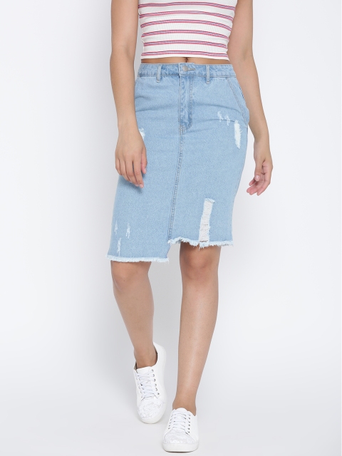 

FOREVER 21 Blue Distressed Denim Pencil Skirt