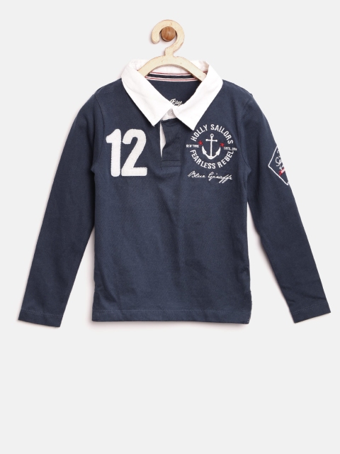 

Blue Giraffe Boys Navy Blue Printed Polo Collar T-shirt with Applique