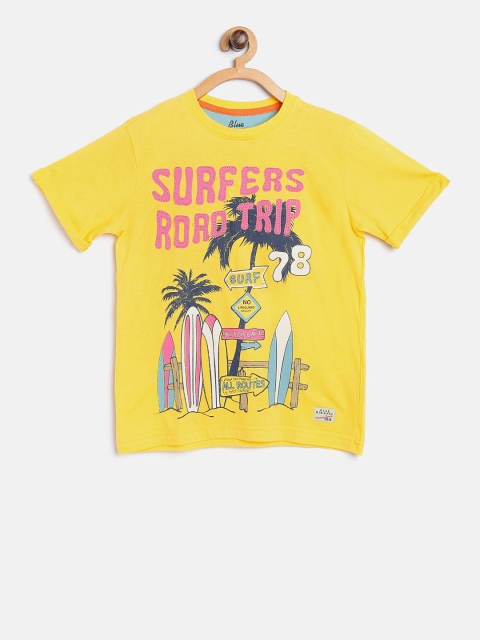 

Blue Giraffe Boys Yellow Printed Round Neck T-shirt