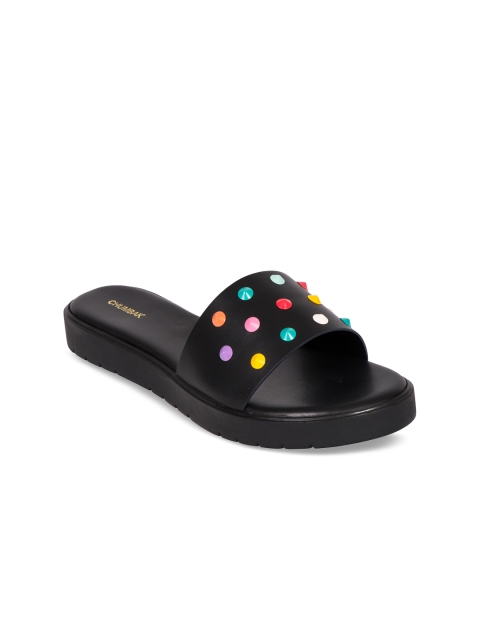 

Chumbak Women Black Solid Embellished Synthetic Open Toe Flats