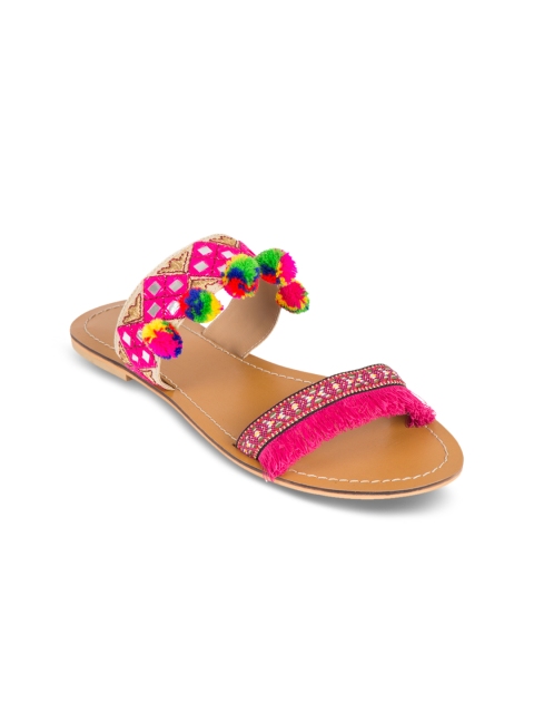 

Chumbak Women Pink Woven Design Synthetic Open Toe Flats