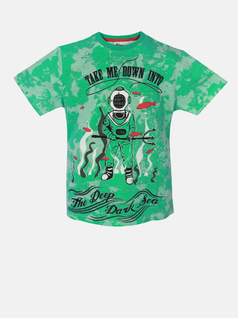 

Blue Giraffe Boys Green Printed Round Neck T-shirt