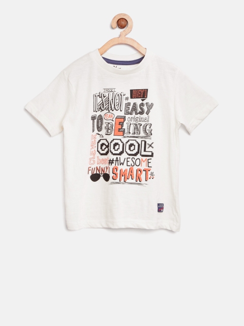 

Blue Giraffe Boys White Printed Round Neck T-shirt