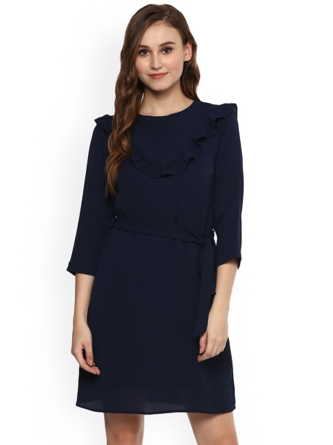 

Harpa Women Navy Blue Solid A-Line Dress