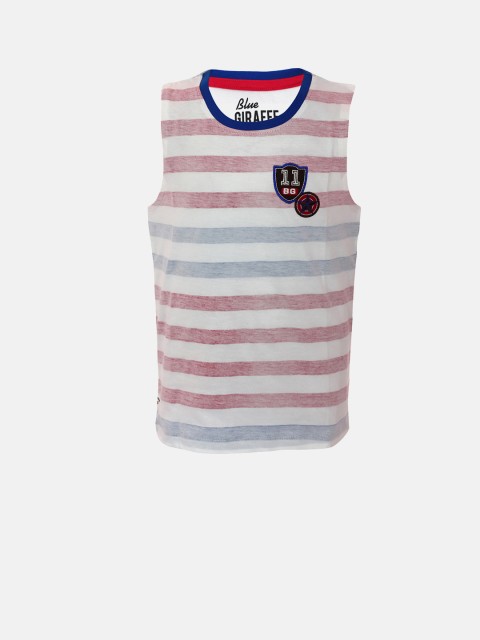 

Blue Giraffe Boys White Striped Round Neck T-shirt