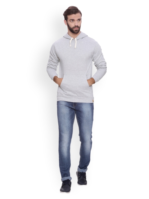 

Campus Sutra Men Grey Melange Solid Hooded Sweatshirt