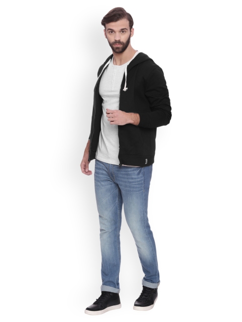 

Campus Sutra Men Black Solid Hooded Sweatshirt