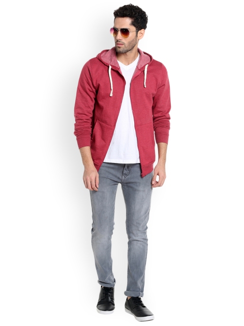 

Campus Sutra Men Maroon Solid Hooded Sweatshirt