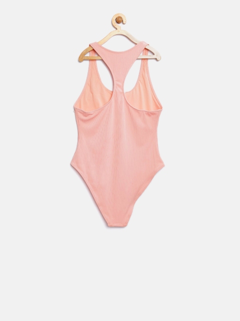 

FOREVER 21 Peach-Coloured Self-Striped Bodysuit